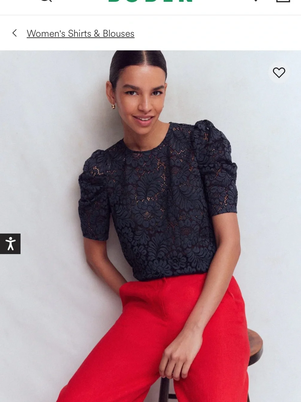 Boden Pleat Sleeve Lace T-shirt 16-18